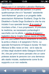 Kaspa ha appena imparato a leggere. Non male, dato che è un cane. Fonte: schermata di LA STAMPA mobile